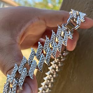 Bling Cartel Men's Spike Chain Iced Hip Hop Necklace Silver